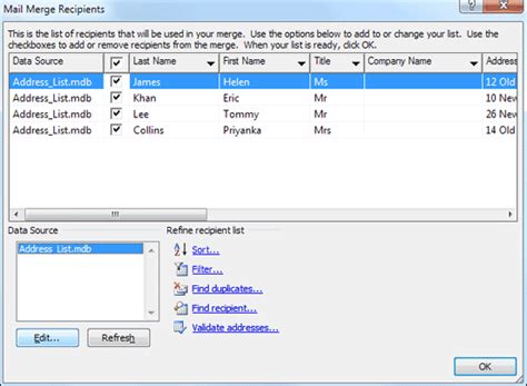 xxxx xxxx|Data sources you can use for a mail merge